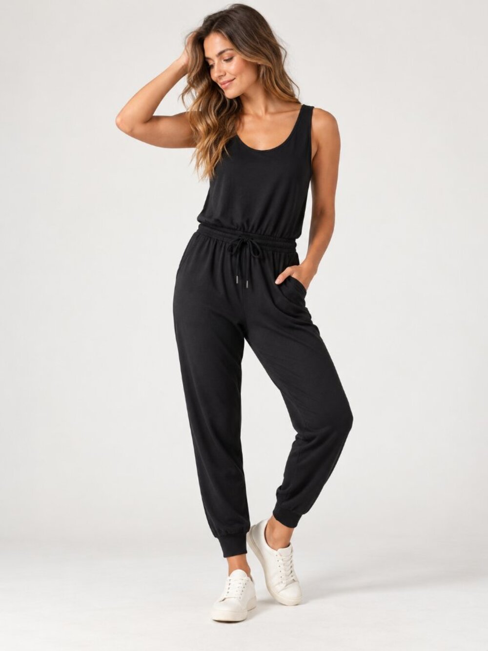 Athleta Balance French Terry Jumpsuit Black Small Tencel Modal Jogger